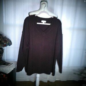 BELLE By KIM GRAVEL Long Sleeve V-Neck Dark Brown Sweater LL
